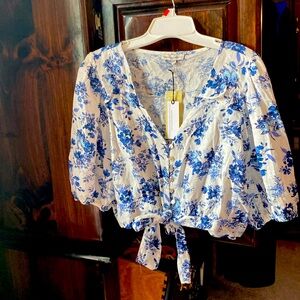 Cupcakes and cashmere, large blue and white crop top